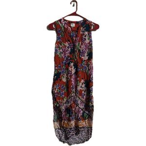 Cupio Red and Purple Maxi Sundress with Asymmetrical Hem and V-neck‎